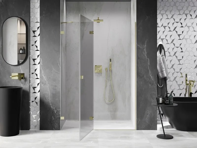 Mexen, Mexen Lunar ľavé otočné sprchové dvere 140 cm, transparentné, brúsené zlato - 834-140-000-55-00-L