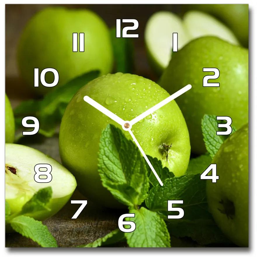 Sklenené hodiny štvorec Zelená jablká pl_zsk_30x30_f_110366916