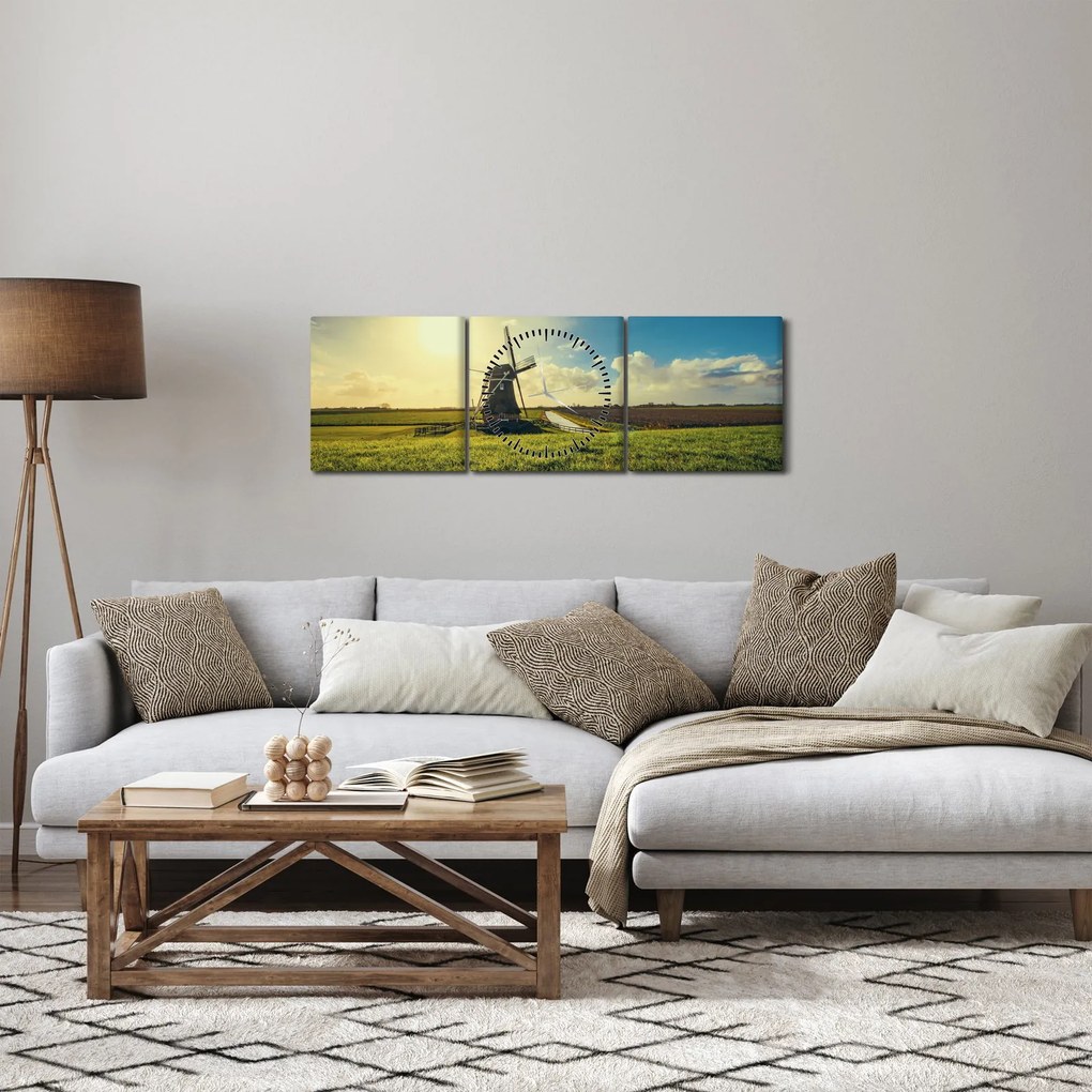 Obraz - Veterný mlyn (s hodinami) (90x30 cm)