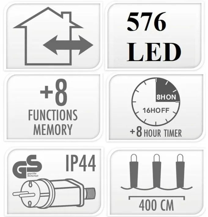 Bestent Svetelná reťaz 4m 576 LED s časovačom Teplá biela