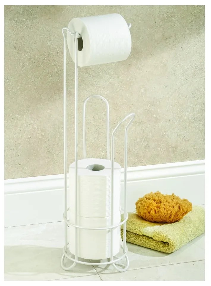 Biely kovový držiak na toaletný papier iDesign Classico, výška 60 cm