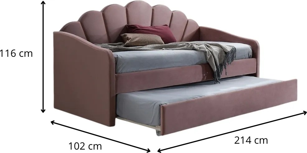 Čalúnená posteľ Bella Velvet 90x200 s výsuvnou prístelkou púdrová