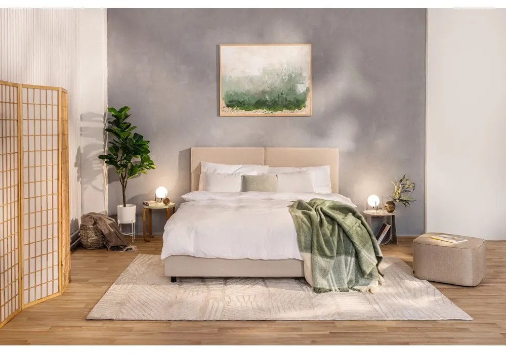 Béžová čalúnená dvojlôžková posteľ s úložným priestorom s matracom/s roštom 160x200 cm Myra Bold - Bonami Selection