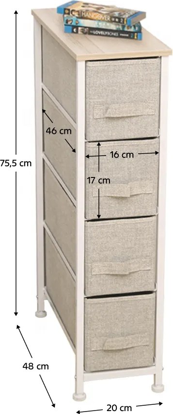 Komoda s látkovými zásuvkami OFELIA, biela