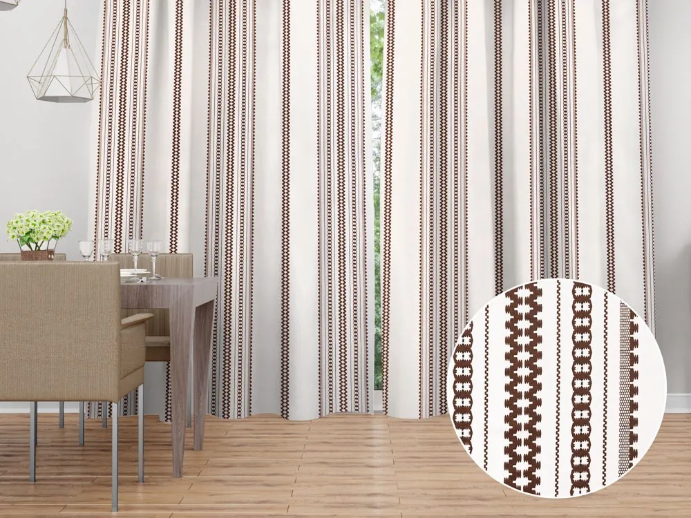 Biante Bavlnený záves Sandra SA-618 Hnedý ľudový vzor na bielom 140x170 cm