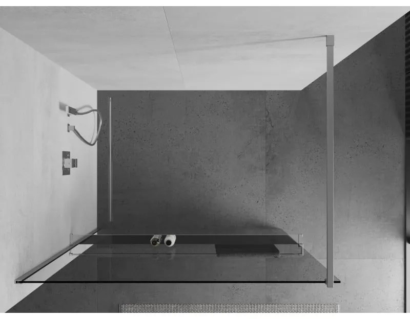 Mexen Kioto, sprchová zástena Walk-In Walk-in 95 x 200 cm, 8mm číre sklo, chrómový profil + vešiak na uteráky s poličkou, 800-095-121-01-00