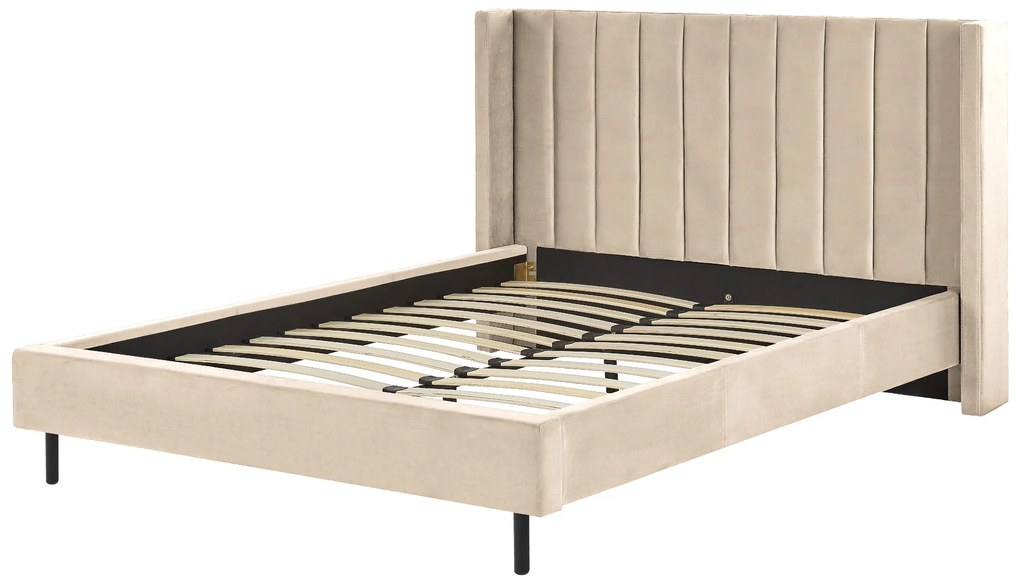 Zamatová posteľ 160 x 200 cm béžová VILLETTE Beliani