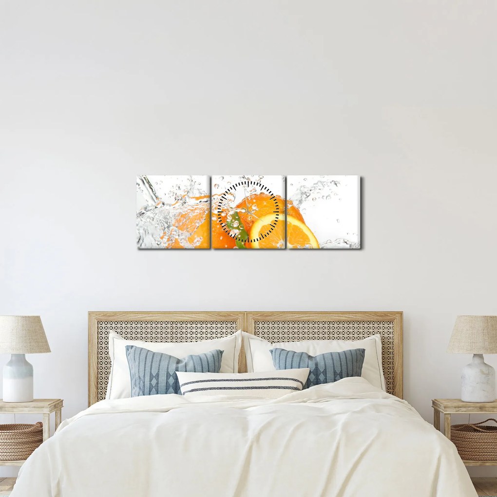 Obraz - Šťavnaté pomaranče (s hodinami) (90x30 cm)