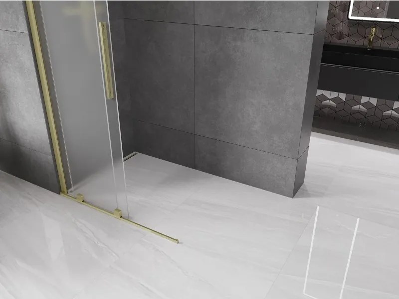 Mexen Velar, sprchová zástena s posuvnými dverami Walk-in 70 x 200 cm, 8mm sklo námraza, zlatá matná, 871-070-000-33-55