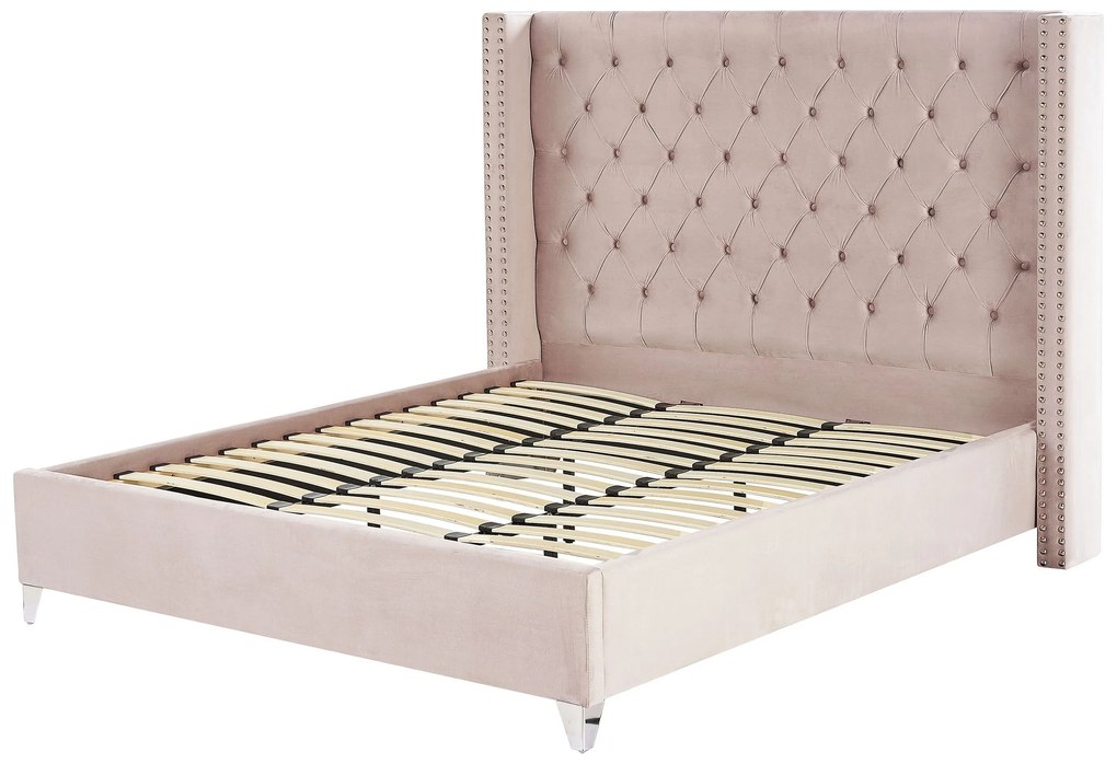 Zamatová posteľ 180 x 200 cm ružová LUBBON Beliani