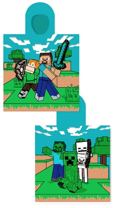 DETSKÝ BAVLNENÝ PONČO UTERÁK S KAPUCŇOU MINECRAFT 50X100 CM VZOROVANÝ