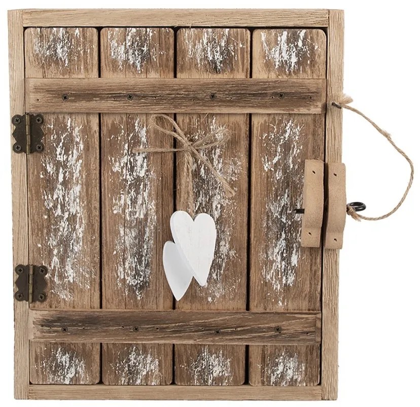 Hnedá drevená nástenná skrinka na kľúče so srdiečkami - 24*7*30 cm