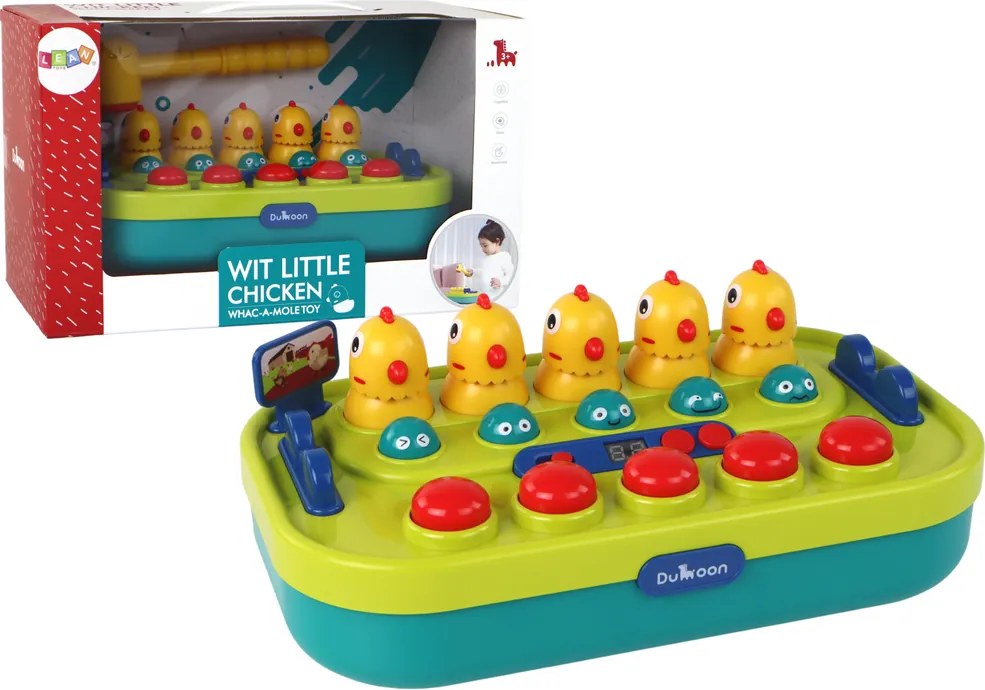 LEAN Toys Obratnostná hra Whac-a-Mole – kuriatka, kladivo, svetlá, zvuky, na batérie