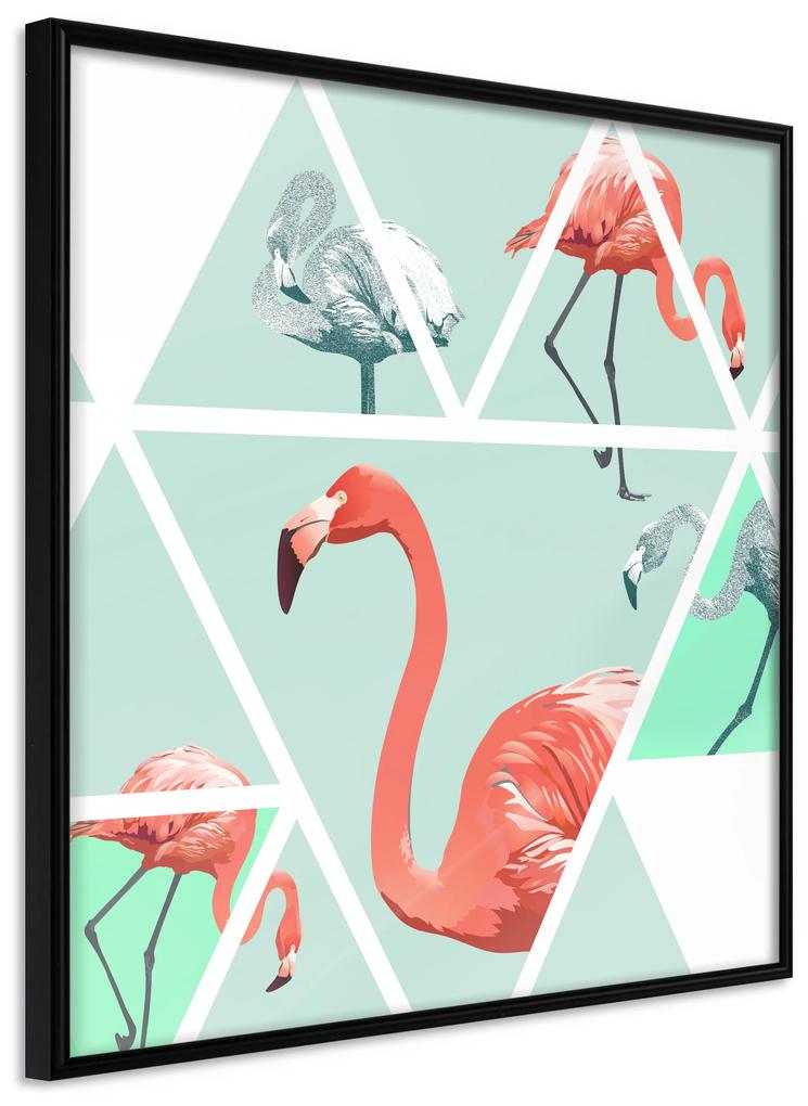 Artgeist Plagát - Geometric Flamingos - Square [Poster] Veľkosť: 30x30, Verzia: Zlatý rám s passe-partout