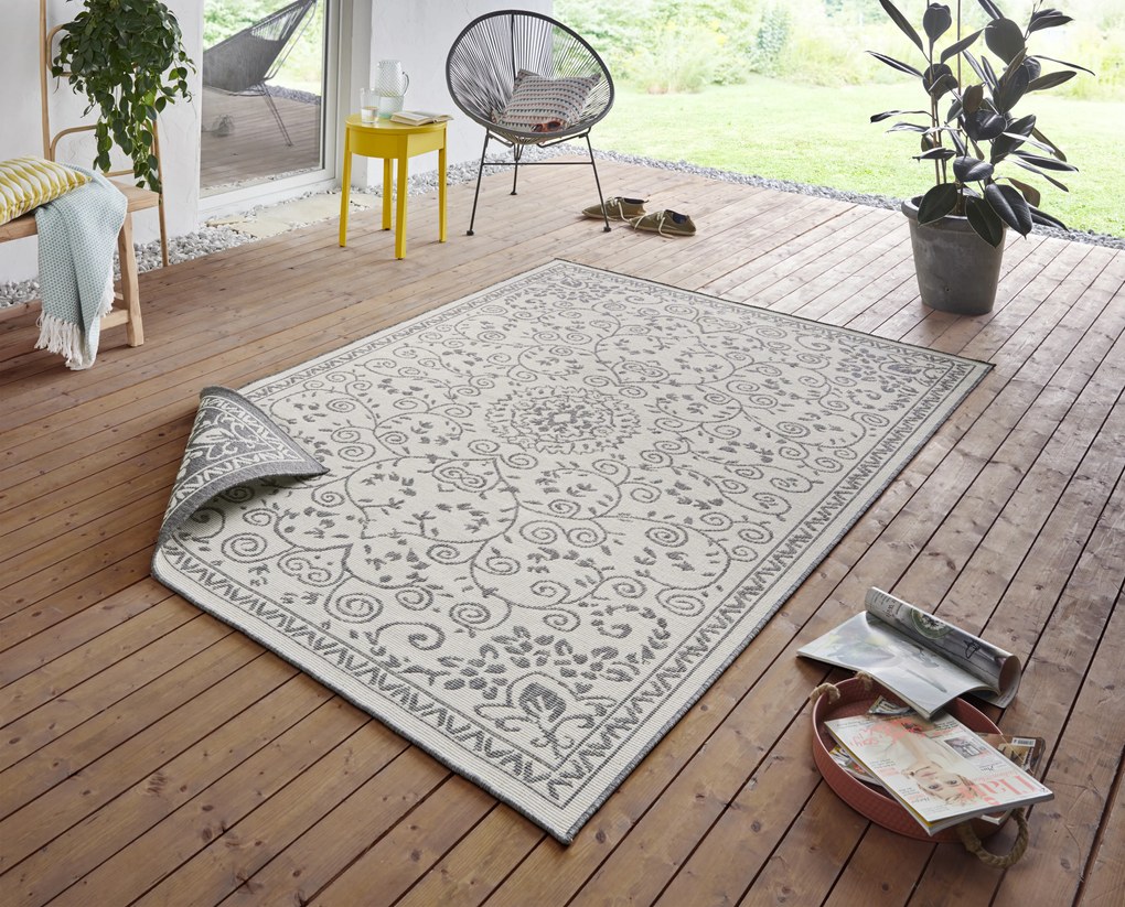 NORTHRUGS - Hanse Home koberce Kusový koberec Twin Supreme 103866 Leyte Grey/Cream – na von aj na doma - 120x170 cm