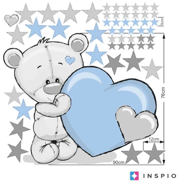 Nálepky do detskej izby - Medvedík s hviezdami v modrej farbe