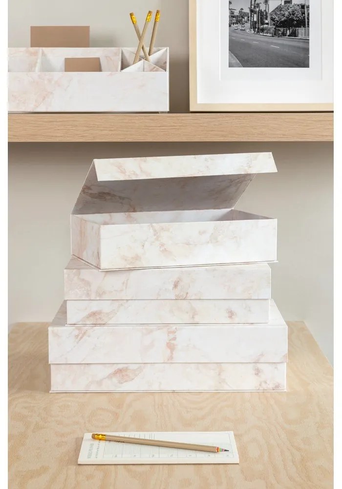 Béžové kartónové úložné boxy v súprave 3 ks s vekom 42,5x29,5x13 cm Kian Paper Laminate – Bigso