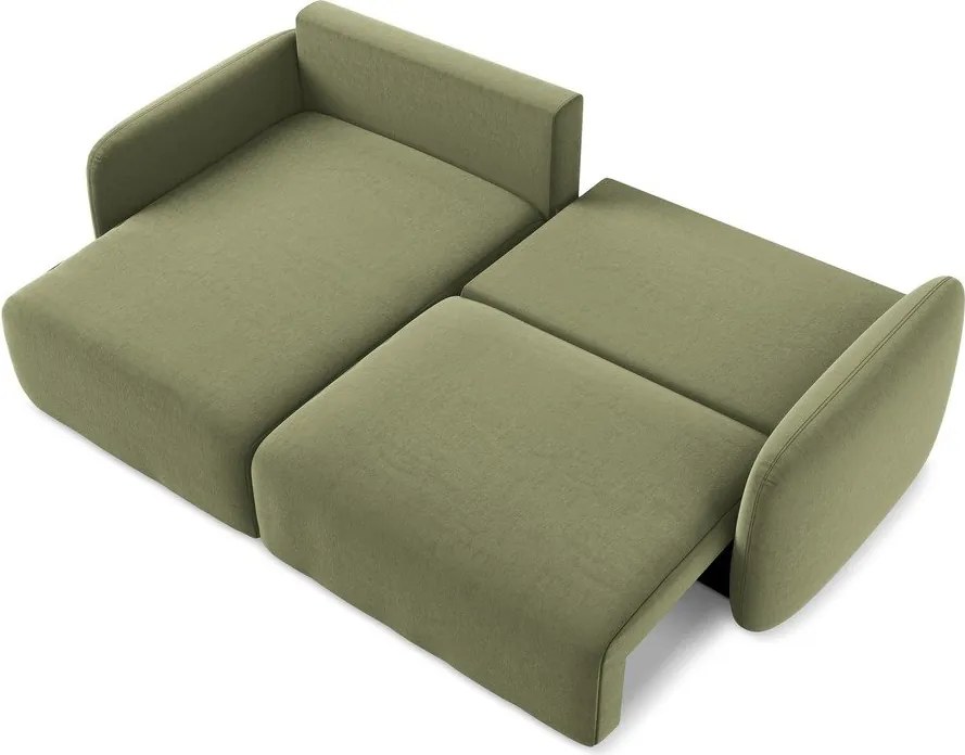 Zelená zamatová rozkladacia/s úložným priestorom rohová pohovka (ľavý roh/s leňoškou) Kalena – Makamii