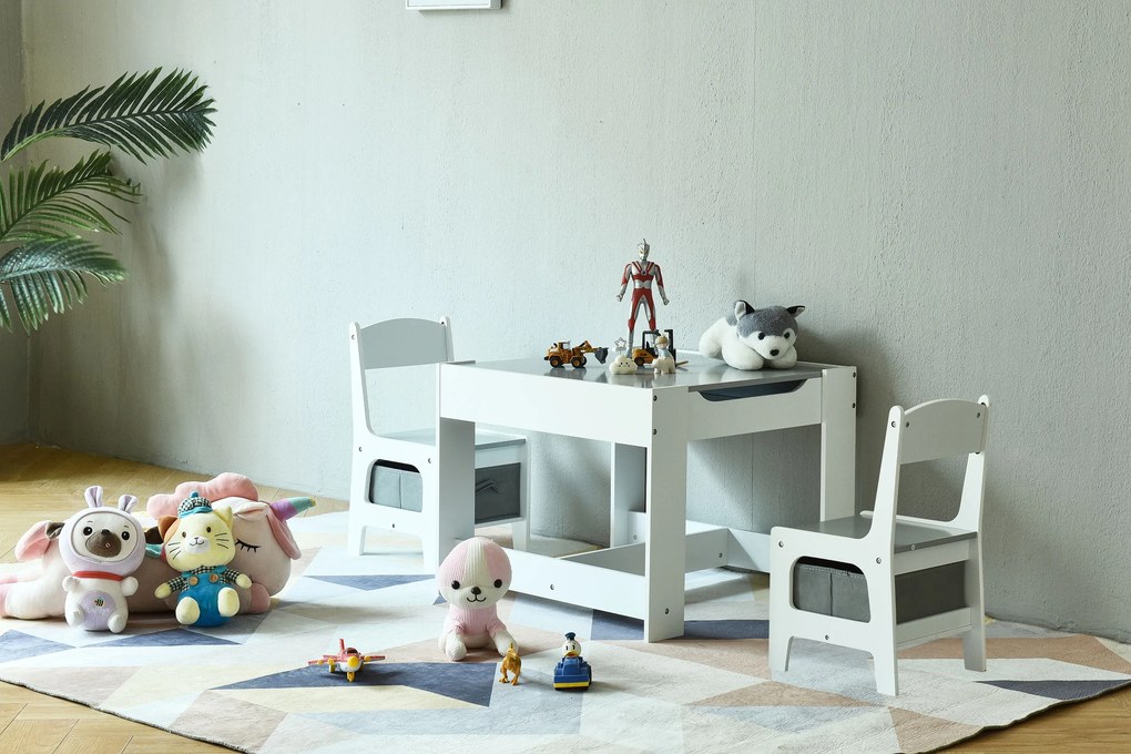 Detský set: stolík s obojstrannou tabuľou + 2 stoličky ECOTOYS (MDF, úložný priestor)