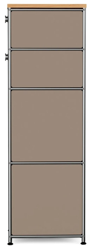 Úzka kovová komoda »CN3« s drevenou doskou a 2 zásuvkami, hnedosivá