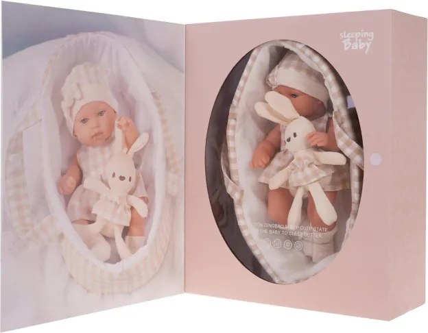 Bábika Lovely Baby s košíkom a zajačikom béžová