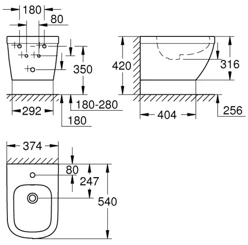 GROHE 39208000 - Závesný bidet EURO CERAMIC 540 × 375 mm keramika/biela