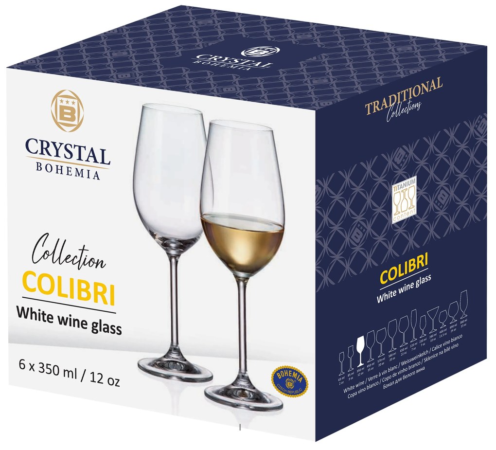 Crystal Bohemia Poháre na víno COLIBRI 350 ml, 6 ks