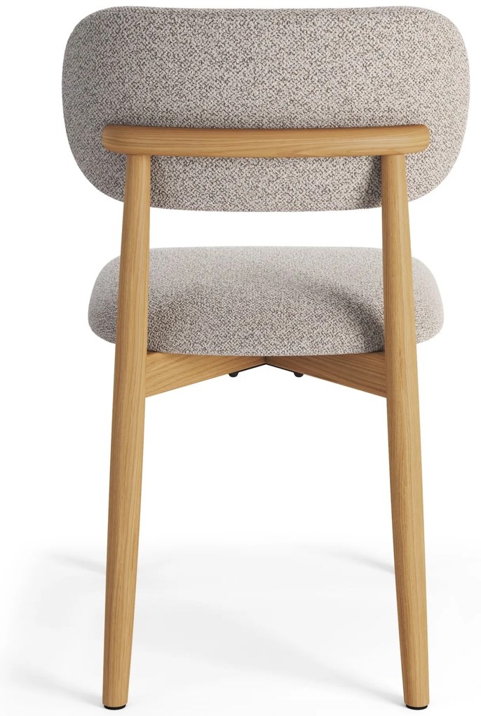 ALMO Béžová Latte (látka Monza 60) / lakovaný dubový rám – DREVENÁ BOUCLÉ STOLIČKA DO OBÝVAČKY, JEDÁLNE A KUCHYNE V RETRO ŠTÝLE