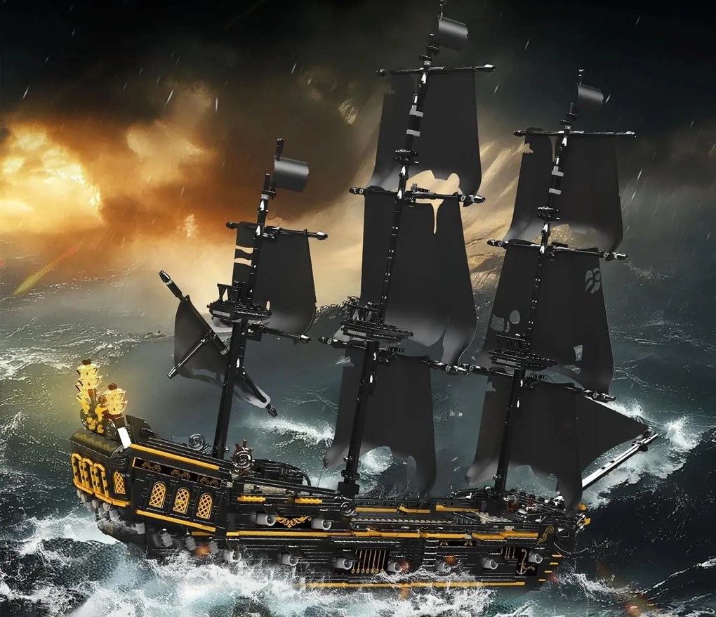 Čierna pirátska loď Mold King, sada stavebných kociek 3180 dielikov ZKL.13199