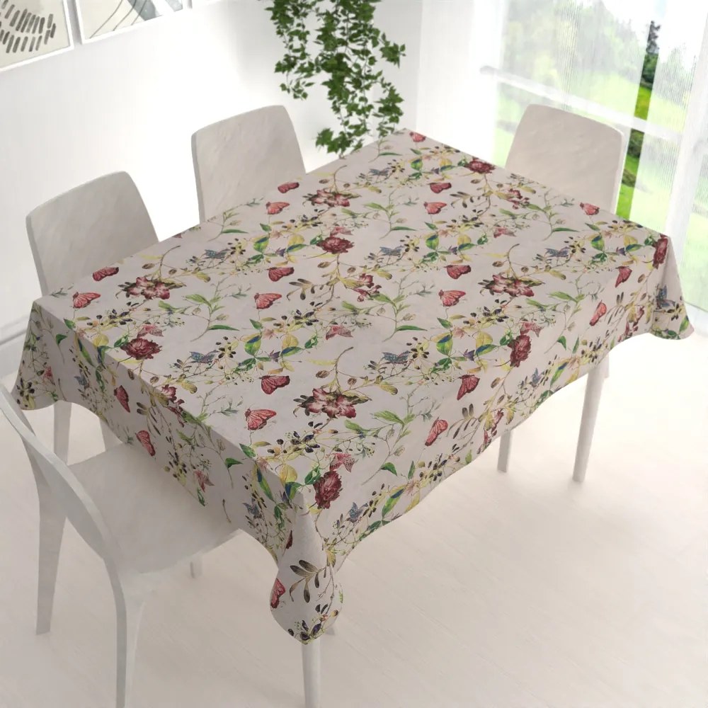 Biante Dekoračný obdĺžnikový obrus PML-083 Kvety a motýle na béžovom 100x160 cm