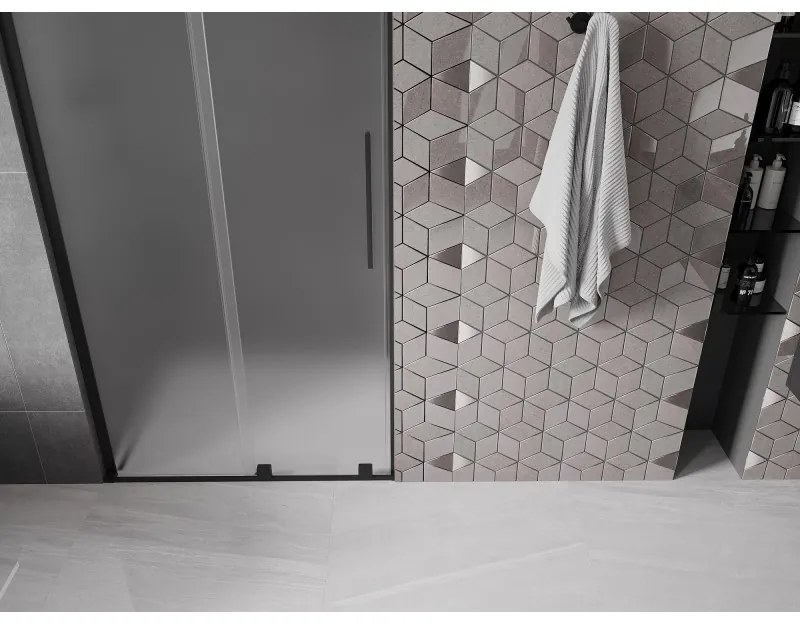 Mexen Velar L, posuvné sprchové dvere do otvoru 90 cm, 8mm sklo námraza, čierna matná, 871-090-003-31-66