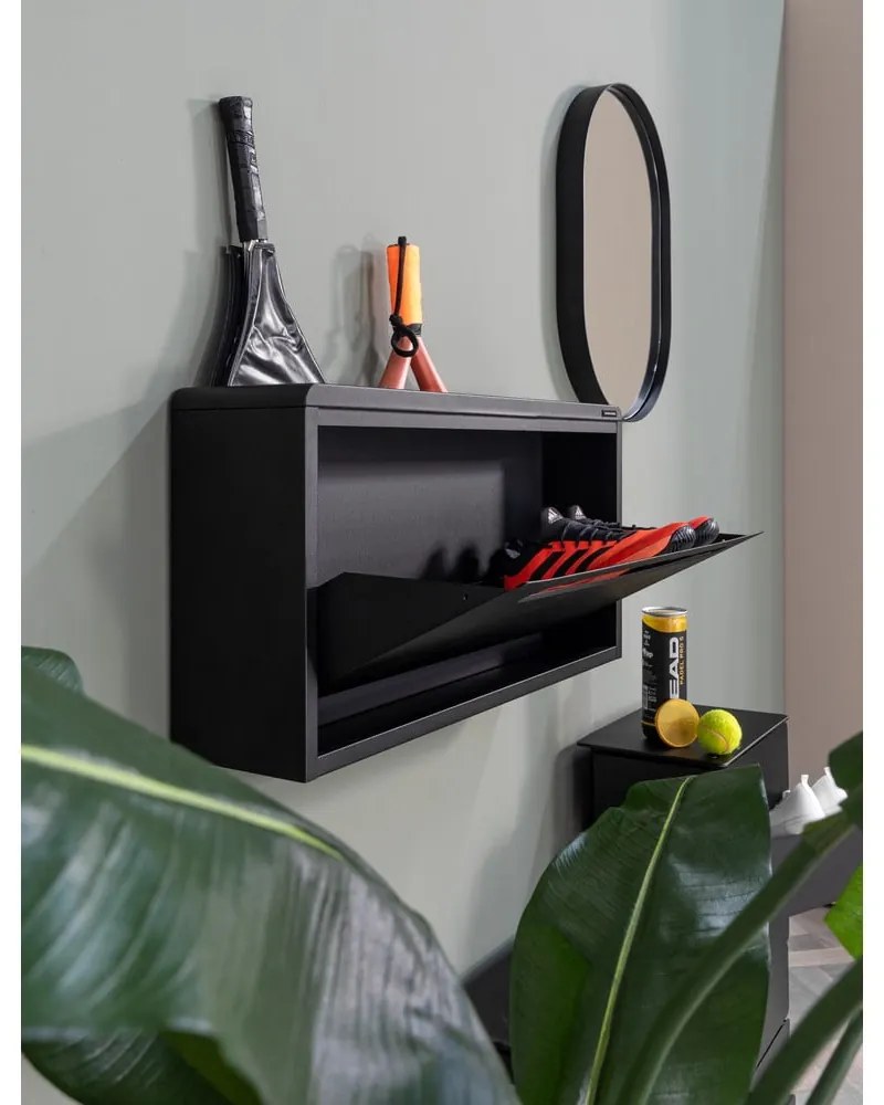 Čierna kovová výklopná/závesná skrinka na topánky 76x38x18 cm Sportiva – Spinder Design