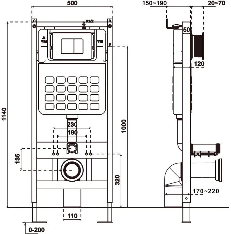 Mexen Tex Air Slim, pneumatický WC rám pod omietku, 61100A