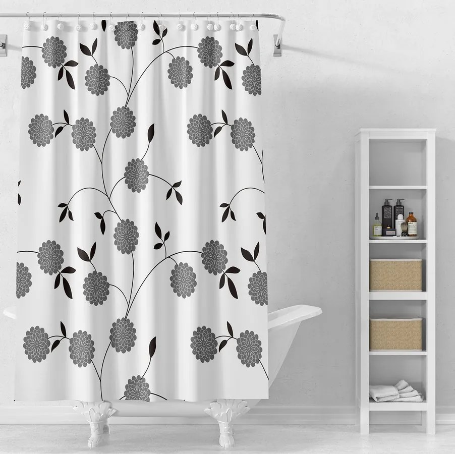 Aqualine Aqualine, Sprchový záves 180x180cm, vinyl, biela/modrá/čierna, ZV037