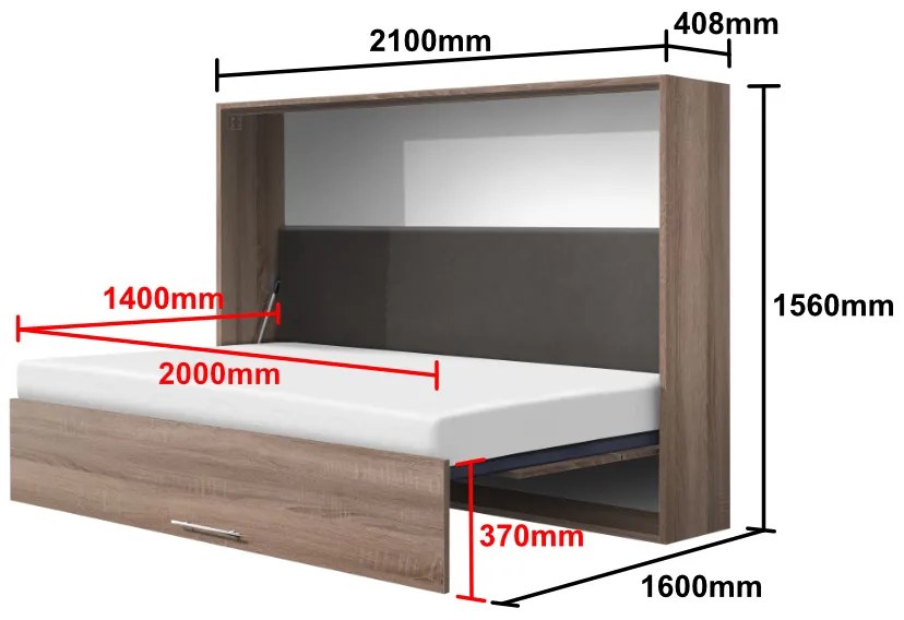 Nabytekmorava Sklápacia posteľ VS1056, 200x140cm farba lamina: agát/biele dvere, Varianta dverí: lesklé