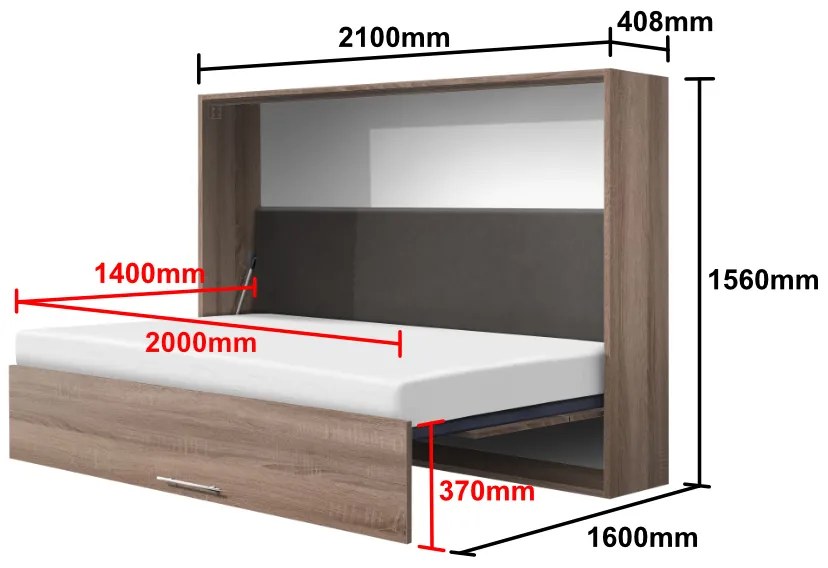 Nabytekmorava Sklápacia posteľ VS1056, 200x140cm farba lamina: dub sonoma tmavá/biele dvere, Varianta dverí: matné