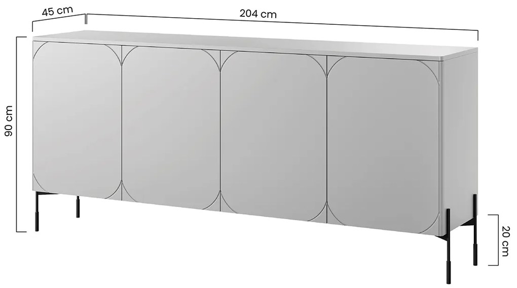 Štvordverová komoda s úložným priestorom Sonatia 200 cm - kašmír