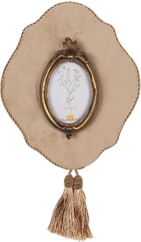 Béžovo - zlatý nástenný fotorámik so strapcami Baroque - 19*3*22/ 6*9cm