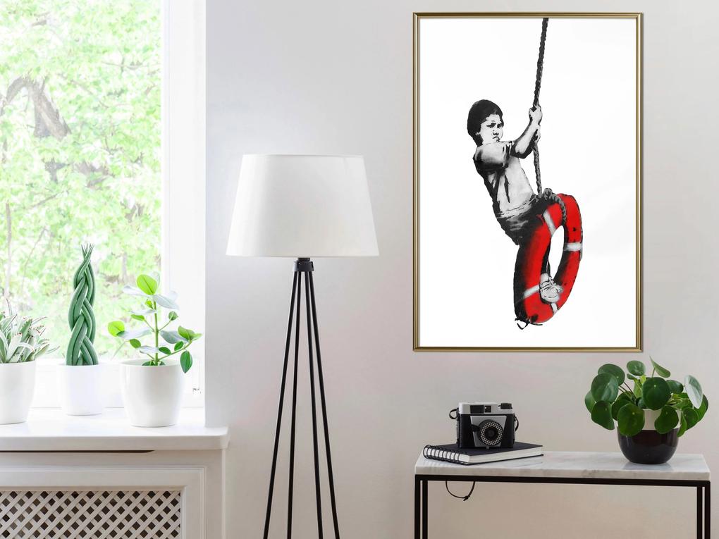 Artgeist Plagát - Banksy: Boy on Rope [Poster] Veľkosť: 40x60, Verzia: Zlatý rám s passe-partout