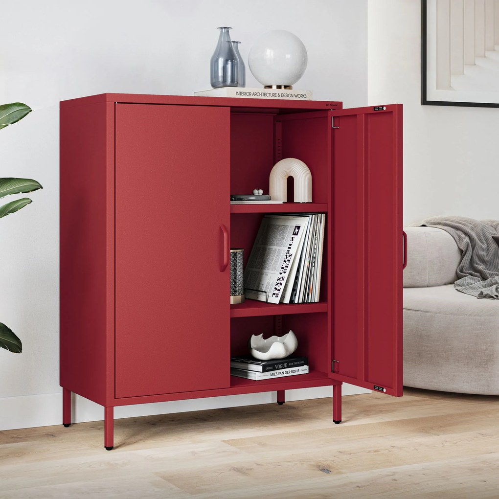 Skrinka do obývačky s policami VITO, 800 x 1015 x 400 mm, Modern: červená farba