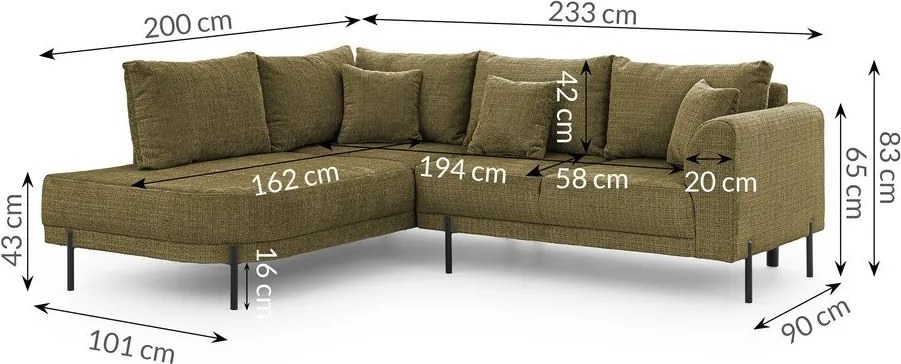 Zelená ženilková rohová pohovka (ľavý roh/do L) Mauris – Ropez