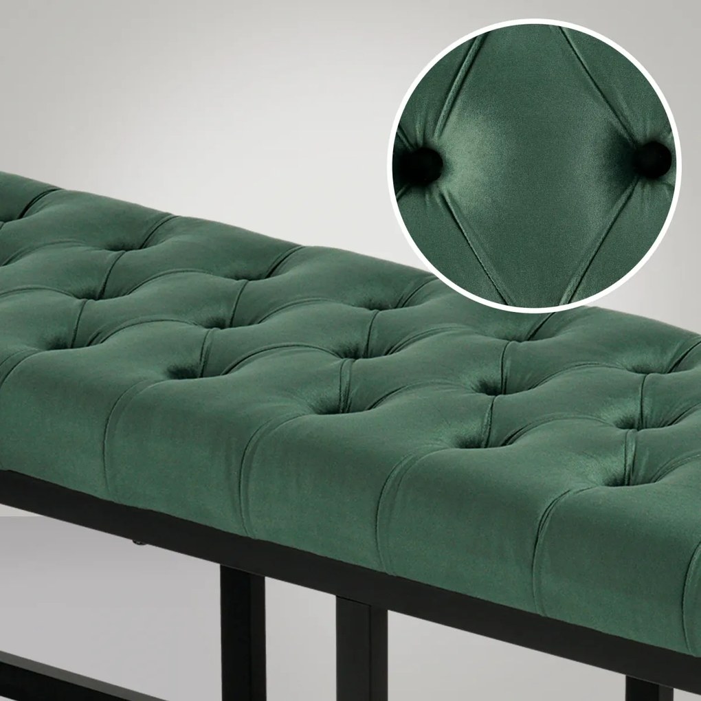 Lavica Polson - zamat, čierny rám 120 cm - Zelená