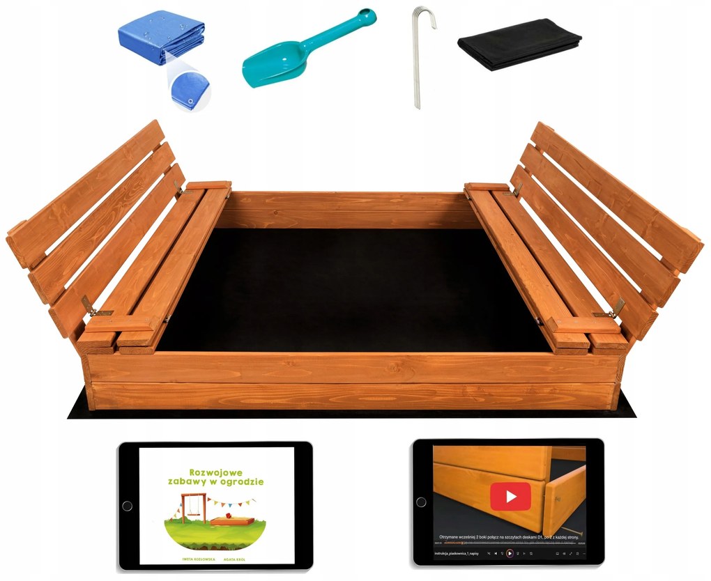 SandTropic Pieskovisko drevené XXL 146x138 cm uzatvárateľné - impregnované