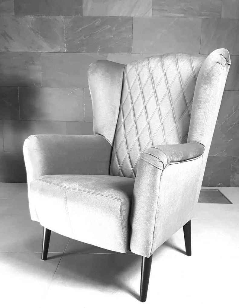 KRESLO UŠIAK LAURENT STRIEBORNÝ ZAMAT RÔZNE FARBY LÁTKY