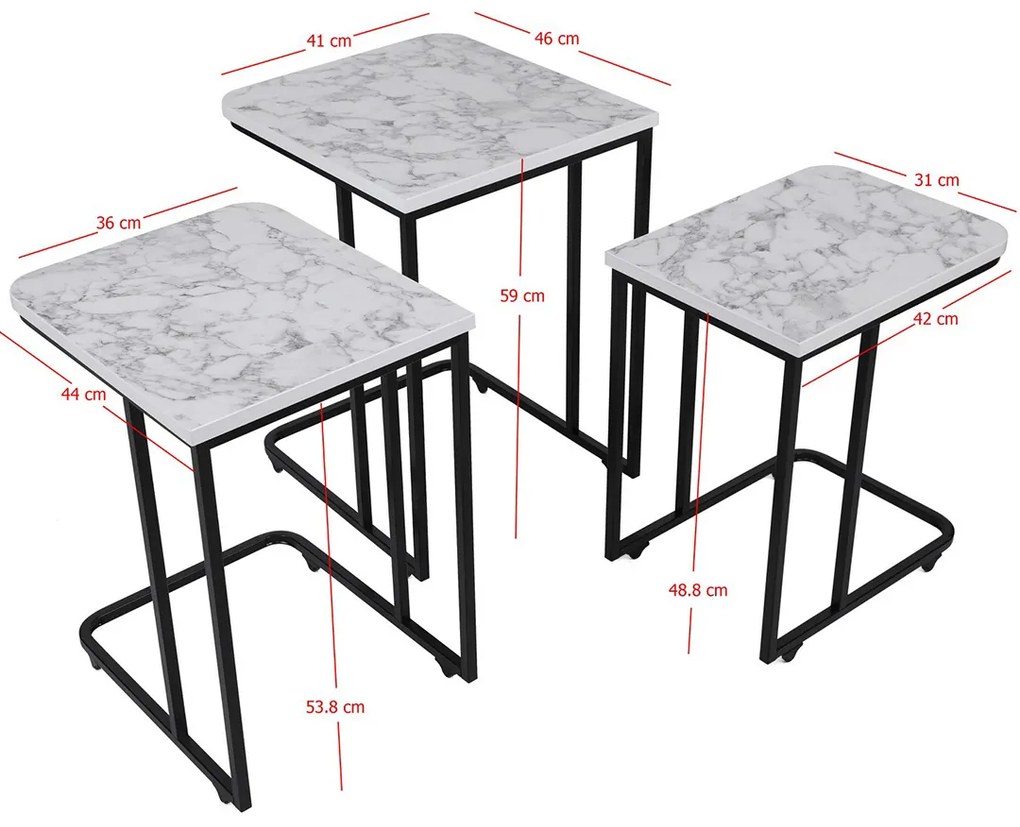 Odkladací stolík Metal Zigon, 3 ks