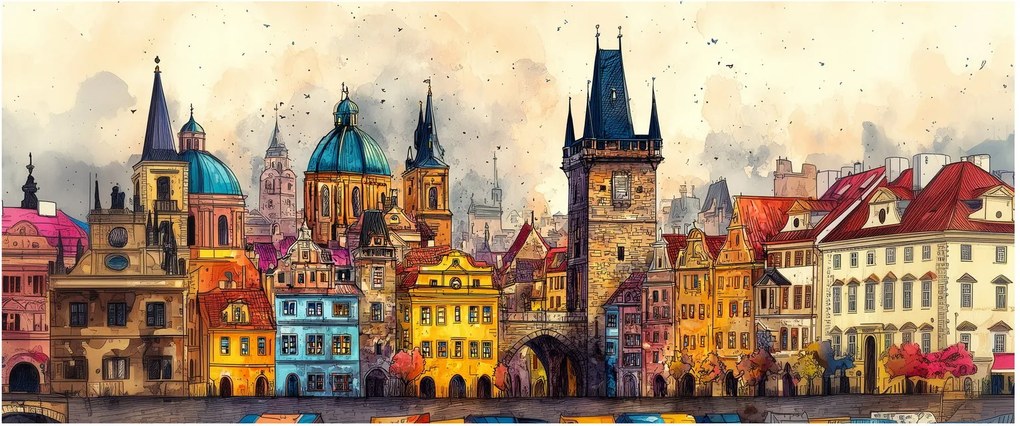 Obraz - Jeseň v maľovanom meste (120x50 cm)