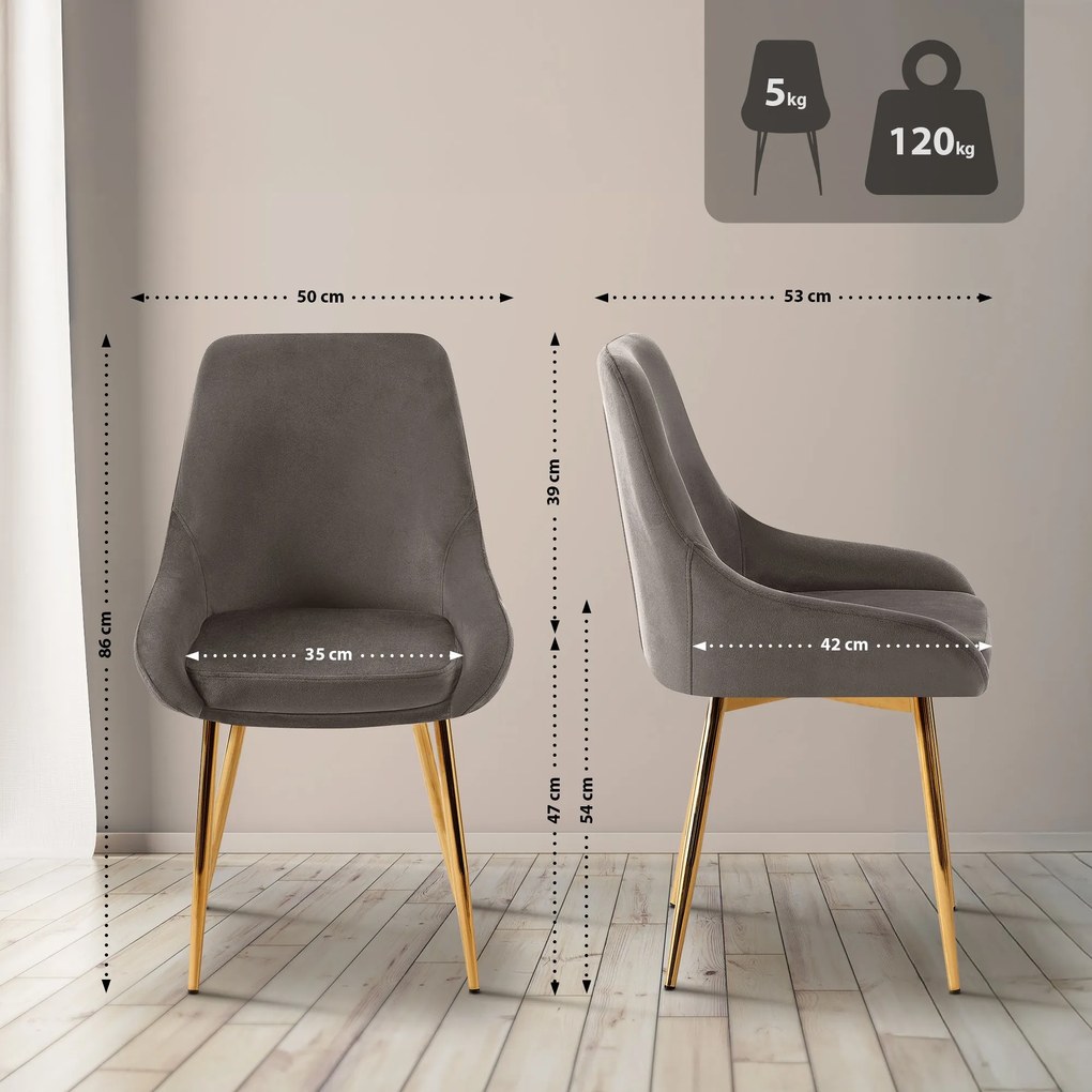 Sada 2 ks jedálenskej stoličky Elmira zamat - antracitová
