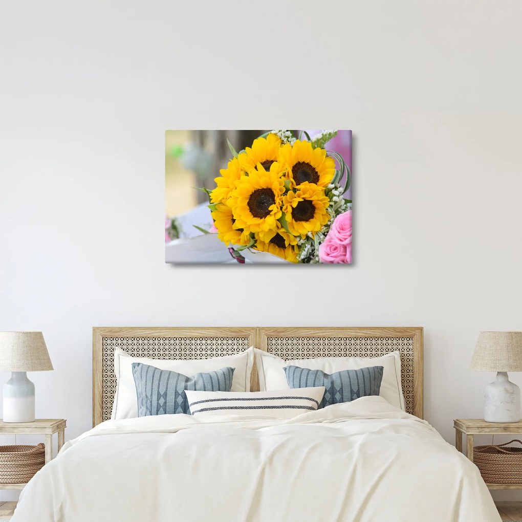 Obraz svadobnej kytice zo slnečníc (70x50 cm)