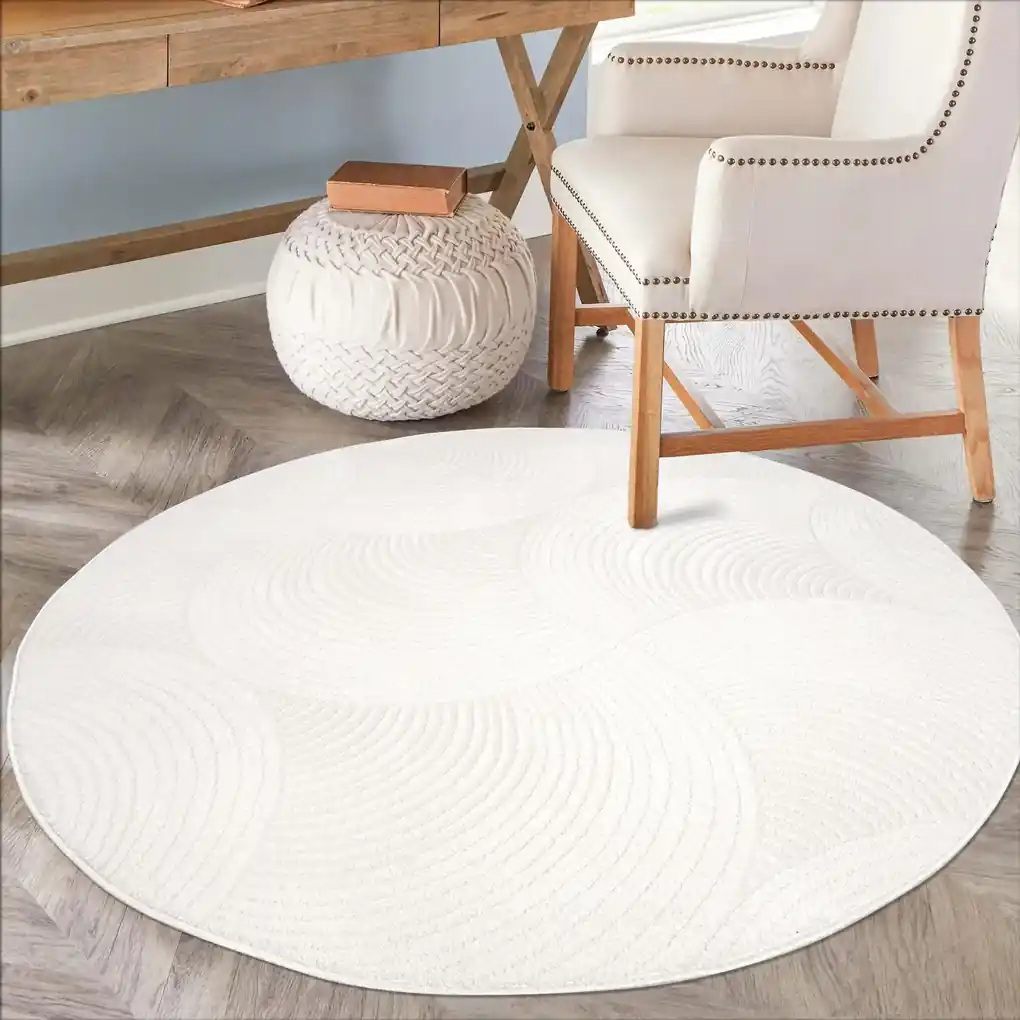 Dekorstudio Okrúhly jednofarebný koberec FANCY 647 - smotanovo biely  Priemer koberca: 200cm | BIANO