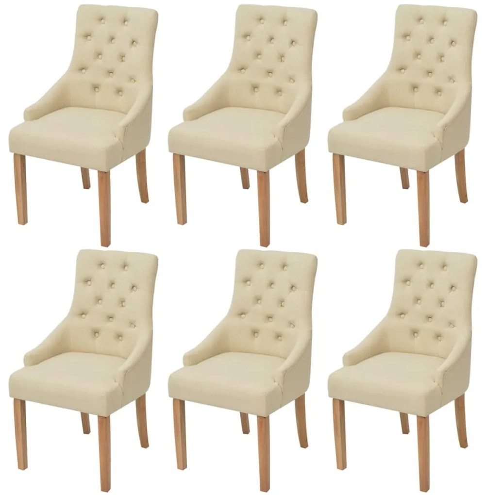 vidaXL Dubové jedálenské stoličky, 6 ks, látkové, krémové (3x243637)